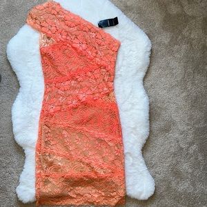 Neon orange one shoulder lace dress NWT